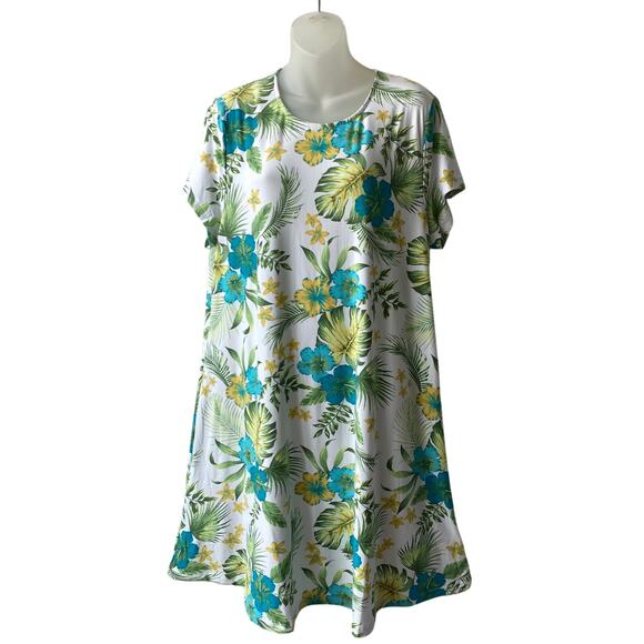 Harlow & Rose Dresses & Skirts - Harlow & Rose Tropical Floral Jersey TShirt Dress XL Green Grandmacore Beach NWT
